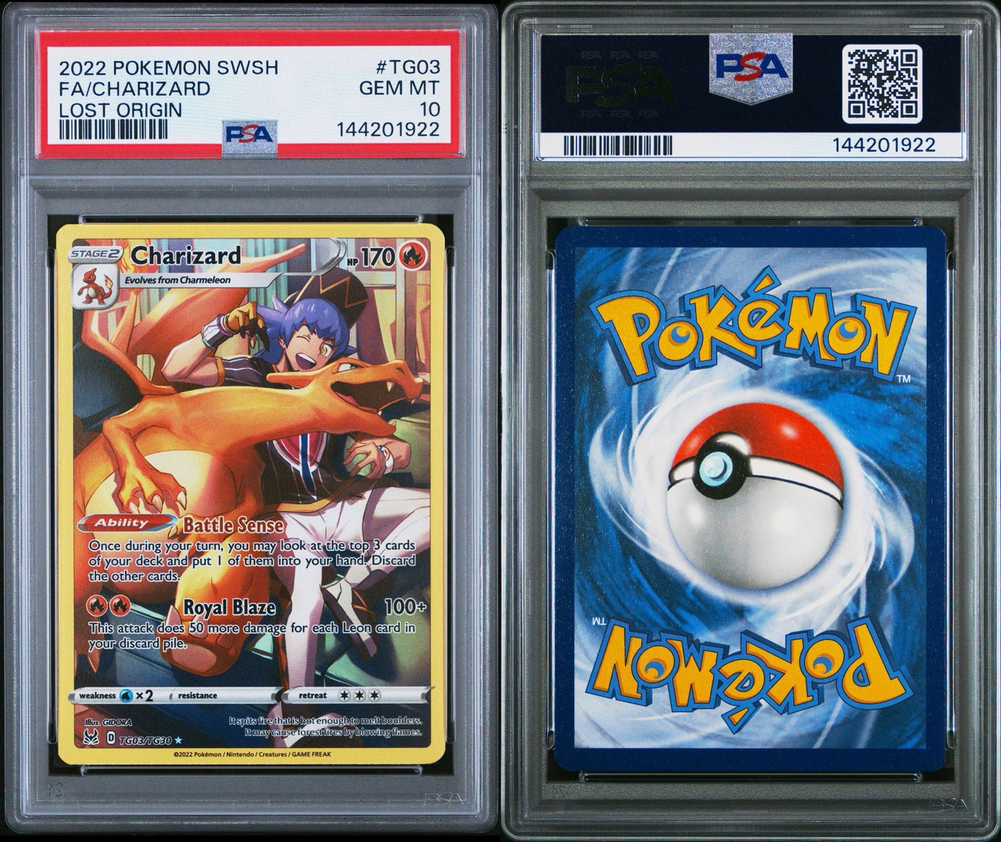 2022 POKEMON SWORD & SHIELD LOST ORIGINFULL ART/CHARIZARD TG03 PSA 10