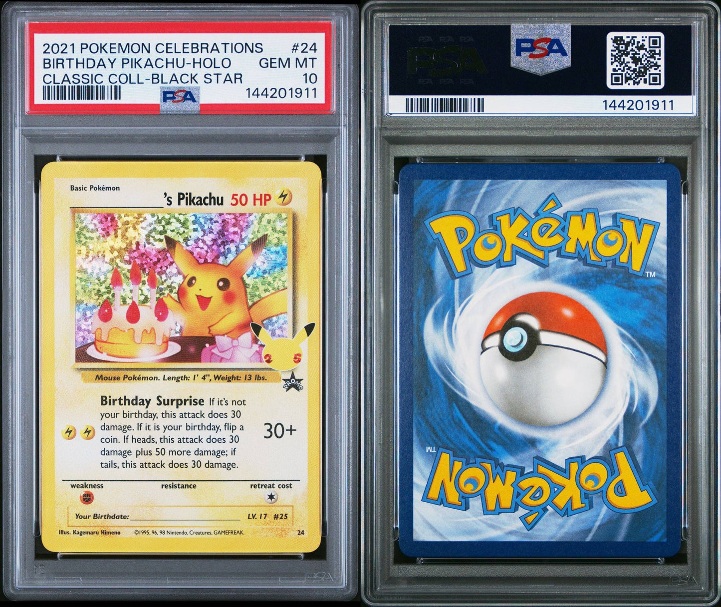 2021 POKEMON CELEBRATIONS CLASSIC COLLECTIONBIRTHDAY PIKACHU-HOLO 24 PSA 10